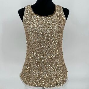 Chico’s Glistening Gold Tank | Cheetah Animal Print Sequin Mesh Ivory Top Sz 2